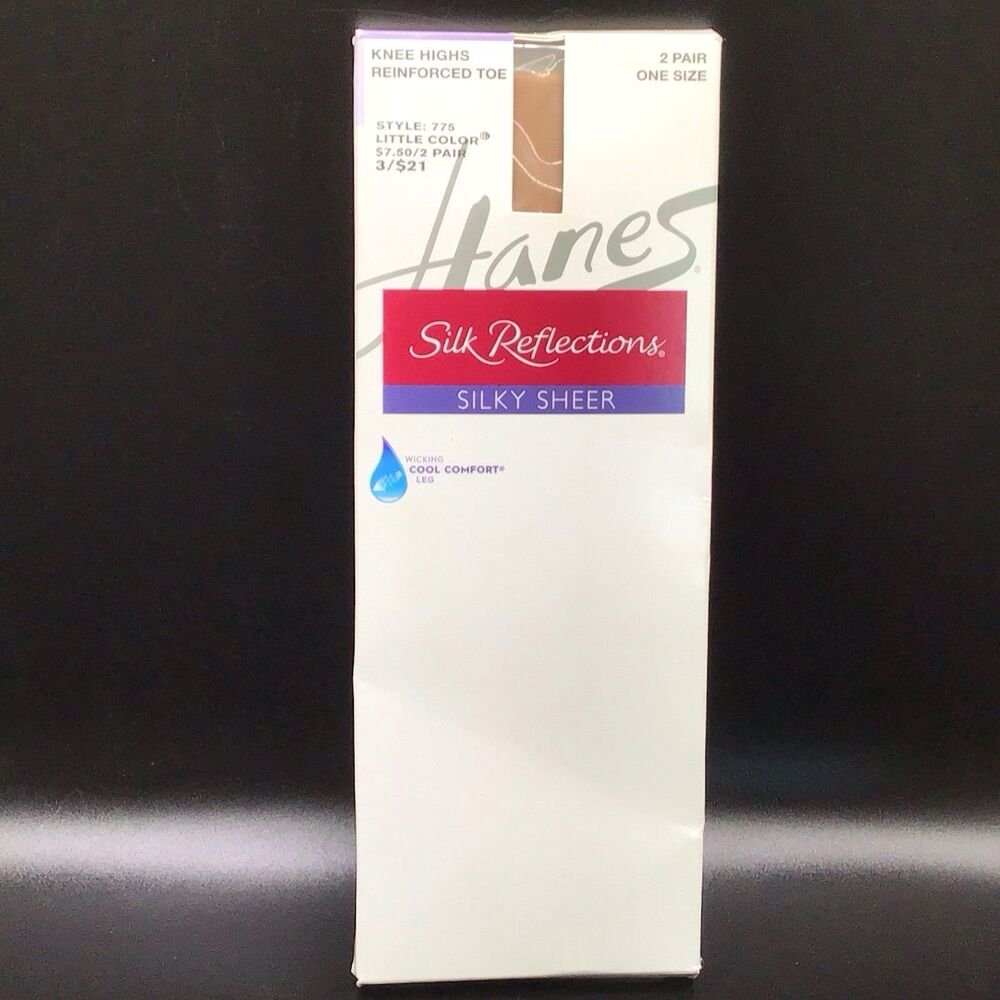 HANES Silk Reflections Reinforced Toe Knee Highs Style #775 Little Color 2 Pair